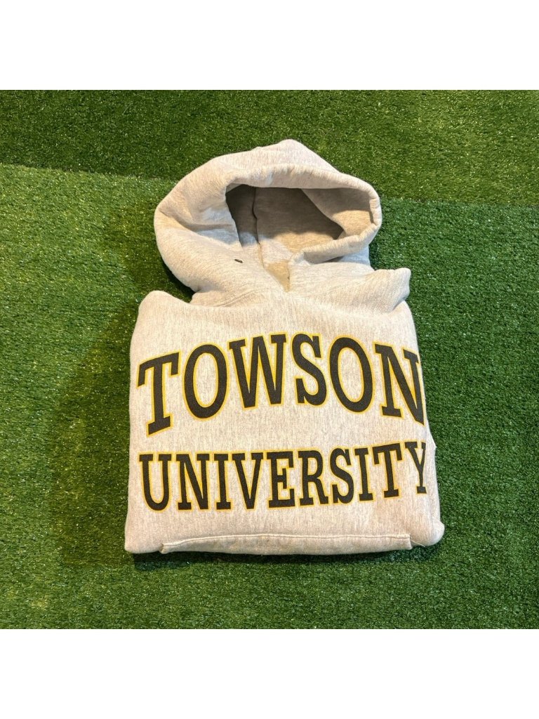 Vintage Towson Tigers Hoodie Mens Small Gray Sweatshirt Pullover Heavyweight